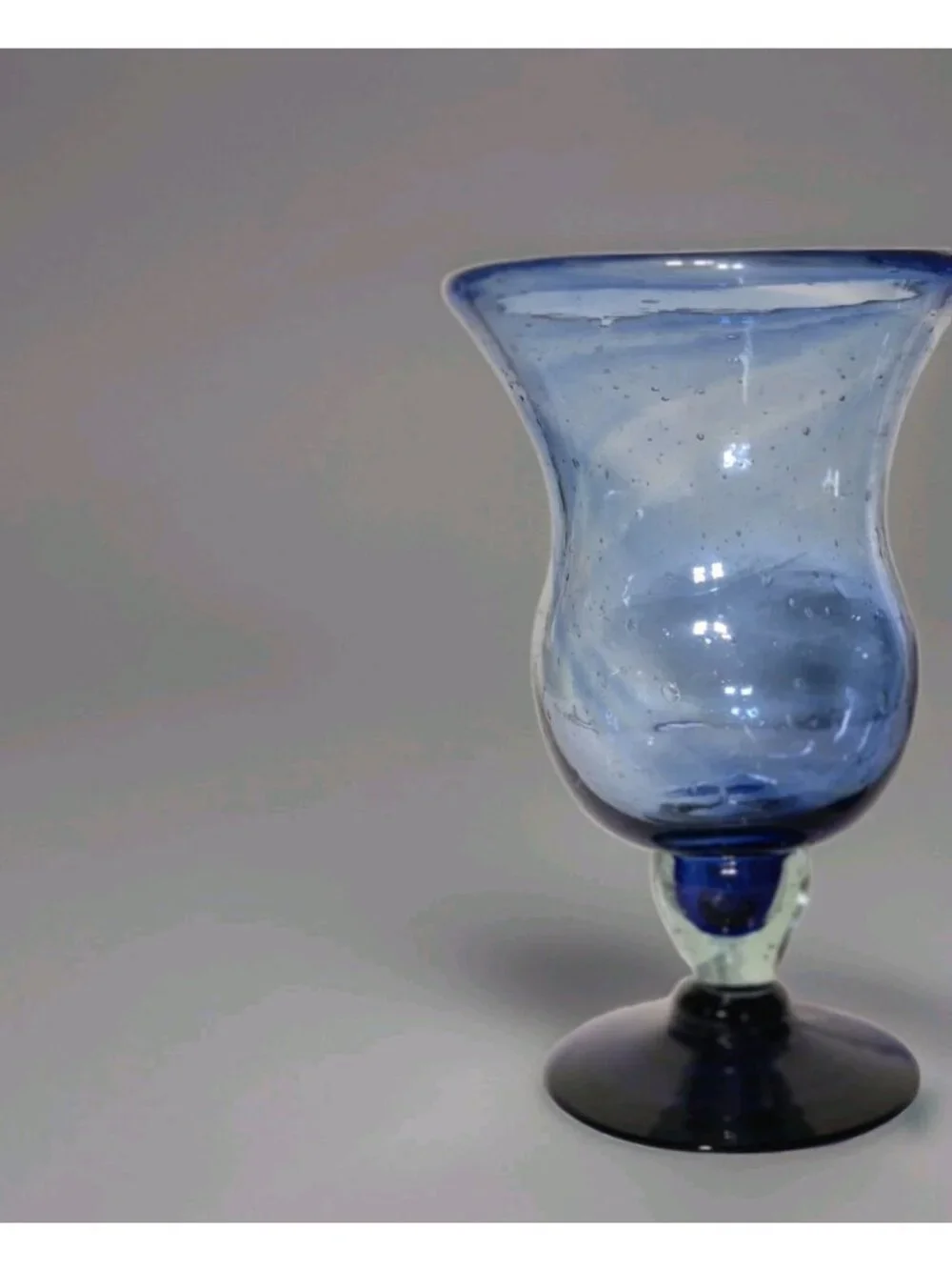 Set Of (2) Mexican Hand Blown Cobalt Blue Stemmed Bar Glasses Thick 6 oz